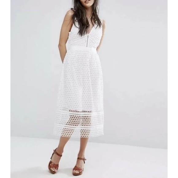 Abercrombie & Fitch Dress White Eyelet Midi Sleeveless Lace - Picture 2 of 10